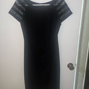 Jessica Howard Black Midi Dress with Sheer Sleeves